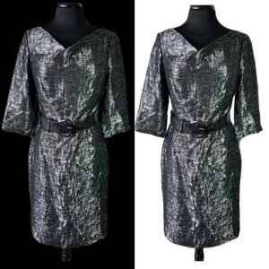 TAHARI-Levine Black with silver shimmer dress. Curved neck.  NWT Sz 6